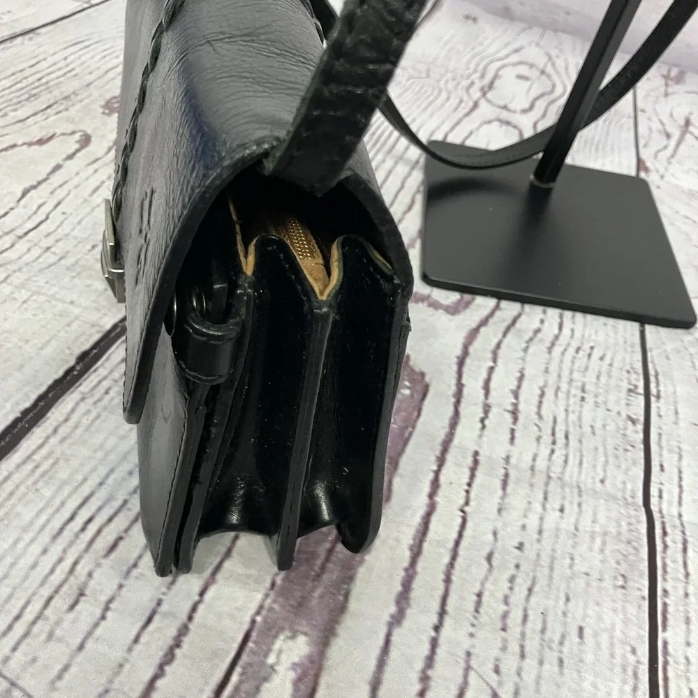 Patricia‎ Nash Black Leather Crossbody Bag Woven Strap Flap Purse Boho
